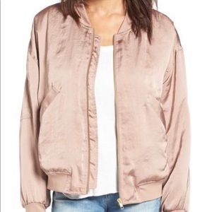 METALLIC SATIN ROSE BOMBER JACKET